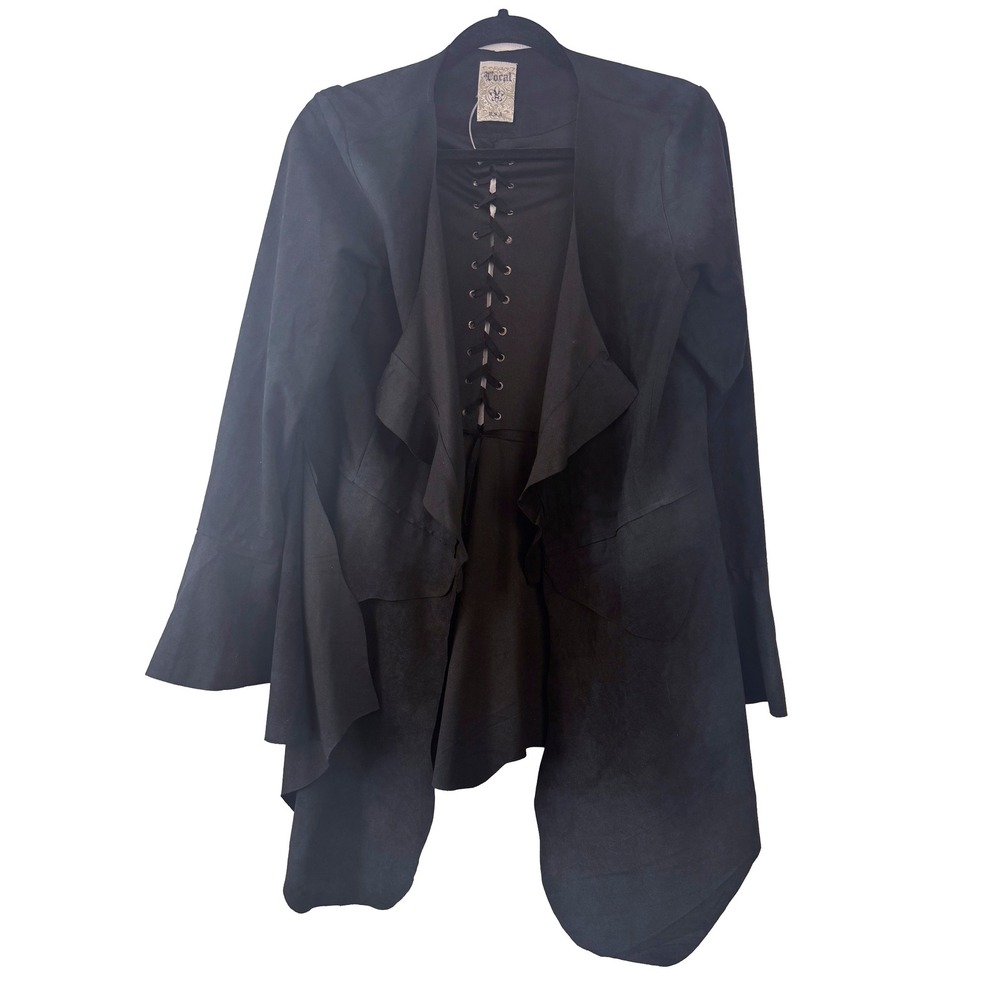 Vocal Black Faux Suede Lace Up Corset Back Handkerchief Hem Jacket XL